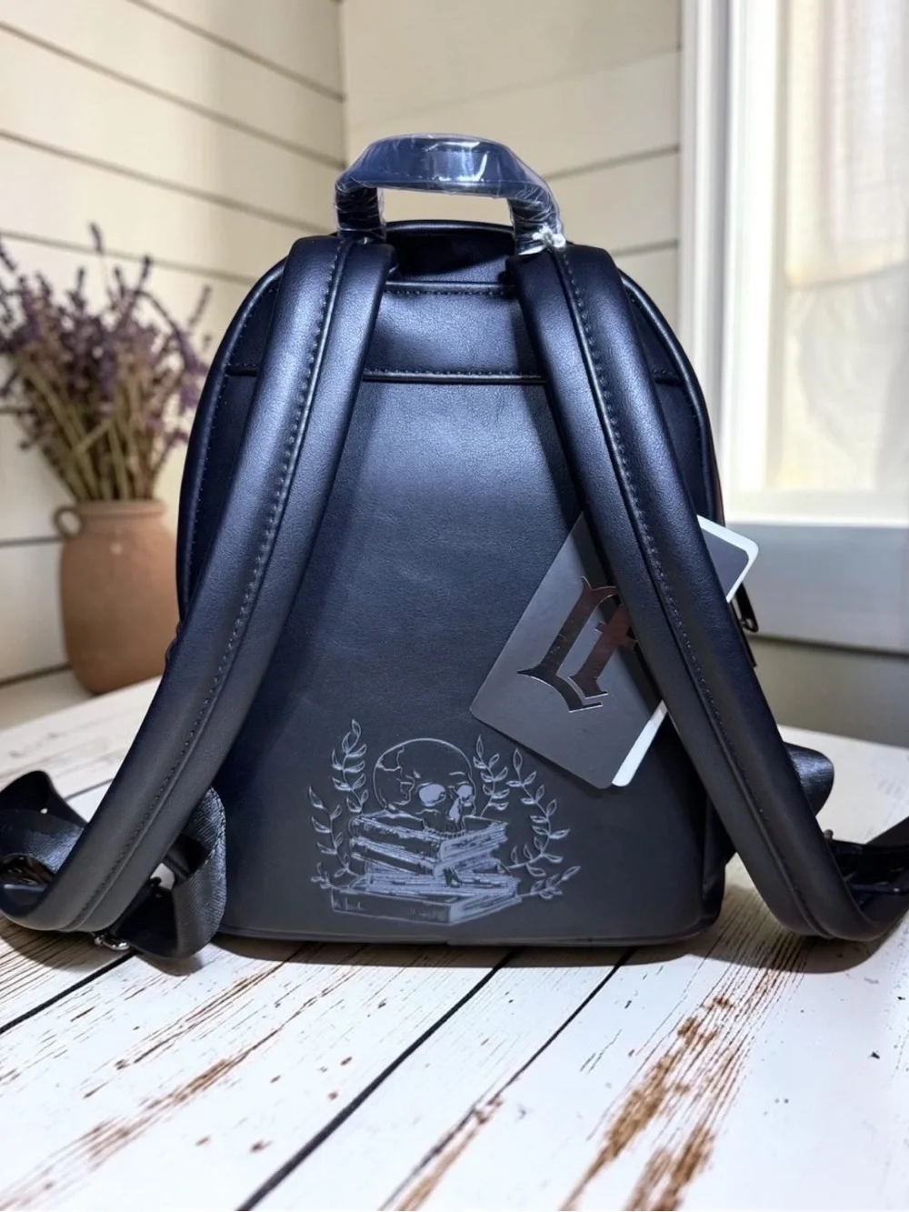 Loungefly Black Embossed Skull & Botanical Mini Backpack